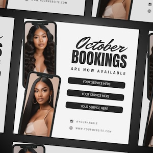 DIY Booking Flyer, October Bookings, Appointments Available, Bookings Open, Minimalist White Flyer Canva Template, Lash Tech, Hair Stylist