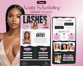 Acuity Scheduling Template, Lash Tech Acuity Scheduling, Lash Tech Website, Canva Template, Editable Acuity Website, Pink Acuity Website
