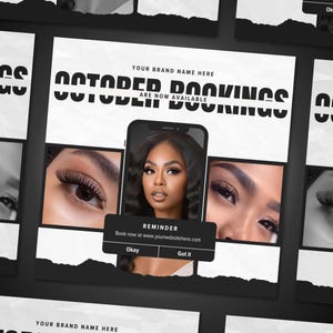 DIY Booking Flyer, October Bookings, Appointments Available, Bookings Open, Minimalist White Flyer Canva Template, Lash Tech, Hair Stylist
