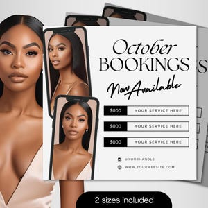 DIY Booking Flyer, October Bookings, Appointments Available, Bookings Open, Minimalist White Flyer Canva Template, Lash Tech, Hair Stylist