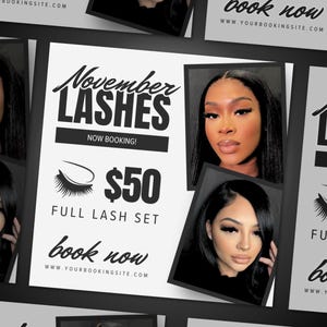 DIY Booking Flyer, October Bookings, Appointments Available, Bookings Open, Minimalist White Flyer Canva Template, Lash Tech, Hair Stylist