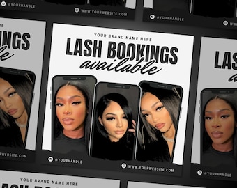 Flyer para agendamento de cílios, Oferta para cílios, Horários disponíveis, Flyer para mídia social, Flyer para agendamento de maquiagem, cabelo, cílios, unhas, modelo Canva faça você mesmo