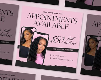 Flyer de réservation nouveaux clients, Flyer Réserver maintenant, Flyer spécial nouveau client, Maquillage, Cheveux, Cils, Ongles, Modèle de toile DIY, Flyer beauté