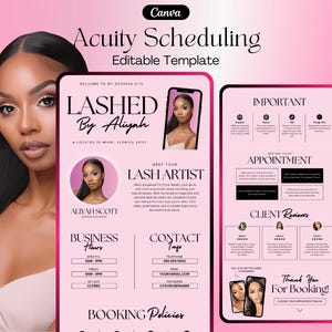 Acuity Scheduling Lash Tech, DIY Acuity Website, Lash Tech Acuity Scheduling Template, Minimalist Pink Booking Site, Acuity Template Canva