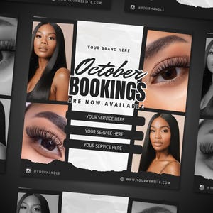 DIY Booking Flyer, October Bookings, Appointments Available, Bookings Open, Minimalist White Flyer Canva Template, Lash Tech, Hair Stylist