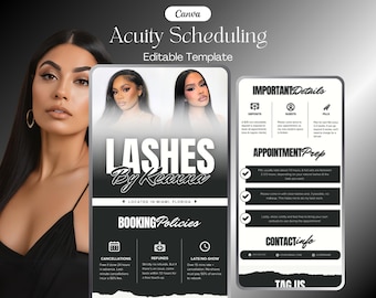 Acuity Scheduling Template, Lash Tech Acuity Scheduling, Lash Tech Website, Canva Template, Diy Editable Acuity Website, Black Acuity Site