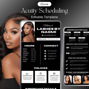 Acuity Scheduling Template, Lash Tech Acuity Scheduling, Lash Tech Website, Canva Template, Editable Booking Website, Black Acuity Website
