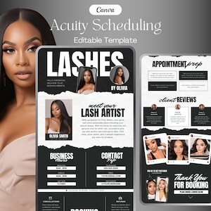 Acuity Scheduling Template, Lash Tech Acuity Scheduling, Lash Tech Website, Canva Template, DIY Acuity Site Website, Black Acuity Website
