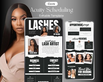 Acuity Scheduling Template, Lash Tech Acuity Scheduling, Lash Tech Website, Canva Template, DIY Acuity Site Website, Black Acuity Website