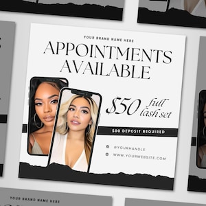 Appointments Available Flyer, DIY Booking Flyer Template, Hair, Lash, Makeup, Nails, Bookings Available, Book Now Canva Template