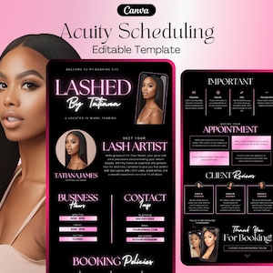 Acuity Scheduling Lash Tech, DIY Acuity Site, Lash Tech Acuity Scheduling Template, Black Pink Booking Site, Acuity Template Canva