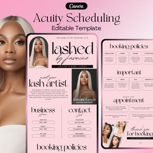 Acuity Scheduling Lash Tech, DIY Acuity Website, Lash Tech Acuity Scheduling Template, Minimalist Pink Booking Site, Acuity Template Canva