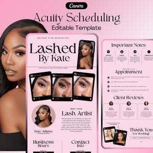 Acuity Scheduling Lash Tech, DIY Acuity Website, Lash Tech Acuity Scheduling Template, Minimalist Pink Booking Site, Acuity Template Canva