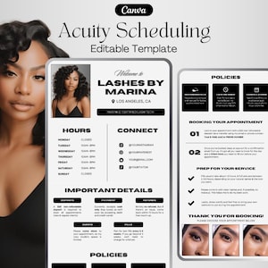 Acuity Scheduling Template, Lash Tech Acuity Scheduling, Lash Tech Website, Canva Template, Diy Editable Acuity Website, Black Acuity Site