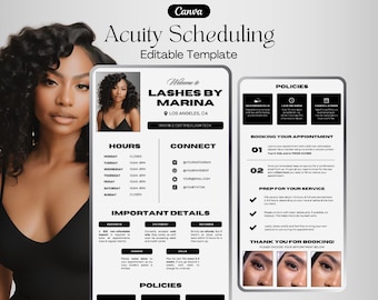 Acuity Scheduling Template, Lash Tech Acuity Scheduling, Lash Tech Website, Canva Template, Diy Editable Acuity Website, Black Acuity Site