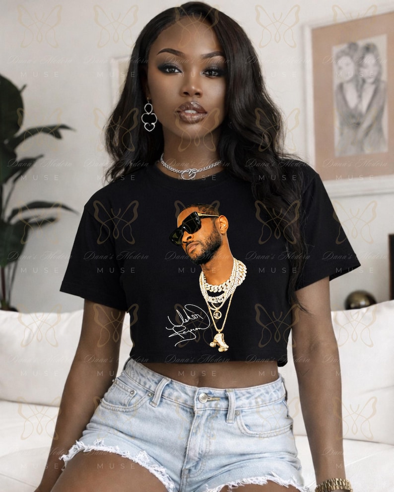 Usher and Chris Brown Tour Shirt | Raymond & Brown Inspired Tee | R and B Concert Shirt | Team Usher | Team Breezy | Unisex Graphic T-Shirt Black Crop-UR