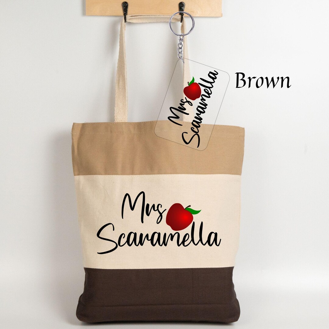 Personalized Teacher Canvas Tote Bag and Keychain Gift Set, Teacher ...