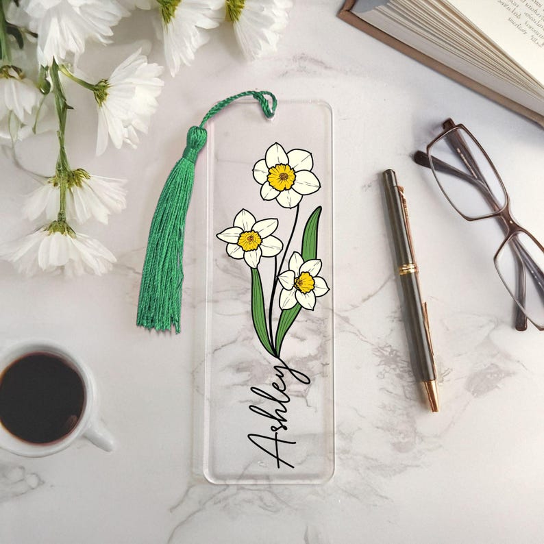 Personalized Birth Month Flower Bookmark, Custom Floral Birthday Gift ...