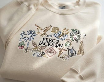 Felpa ricamata di Percy Jackson, maglietta con disegni di Percy Jackson, felpa del Campo Mezzosangue, girocollo con tema mitologia greca