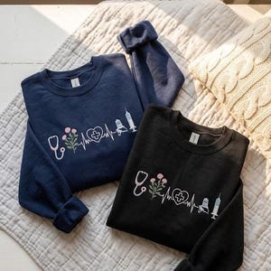 Embroidered Nurse Icons Sweatshirt, Medical Student Graduation Crewneck, Nursing Symbol Apparel