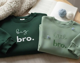 Embroidered Big Bro Sweatshirt, Little Bro Crewneck, Big Sis Embroidered Sweatshirt: Personalized Sibling Announcement Gift