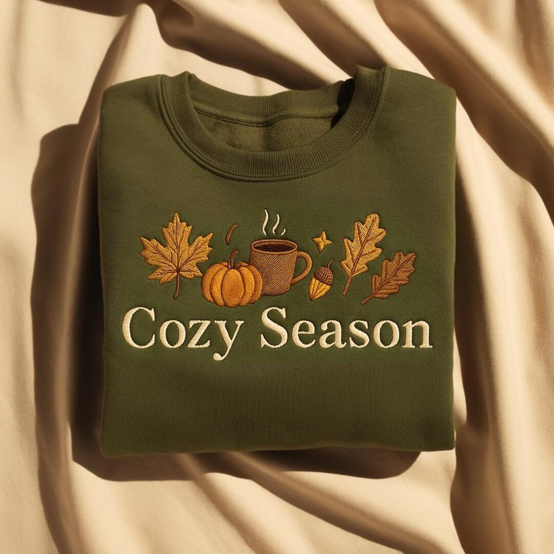 Cozy Season Embroidered Sweatshirt, Autumn Pumpkin Design - Etsy
