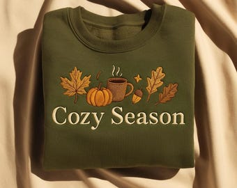 Cozy Season Embroidered Sweatshirt, Autumn Pumpkin Design