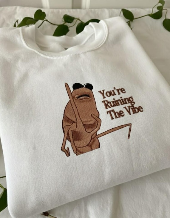 Marcus The Worm Embroidered Sweatshirt, You're Ruining The Vibe Crewneck, Marcus The Worm Meme, Funny Meme Brain Rot Shirt, Meme Embroidery
