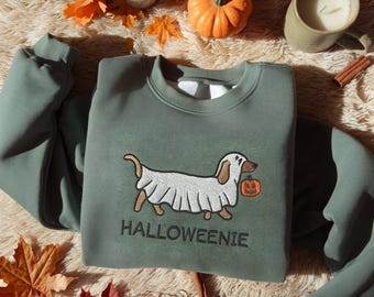 Embroidered Dachshund Ghost Halloween Shirt: Funny Wiener Dog Tee