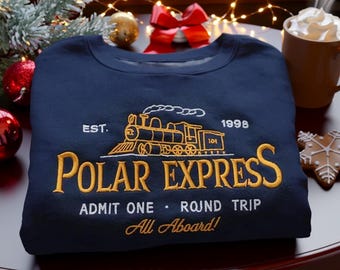 Embroidered Polar Express Sweatshirt: Vintage Crewneck, Polar Express Crewneck