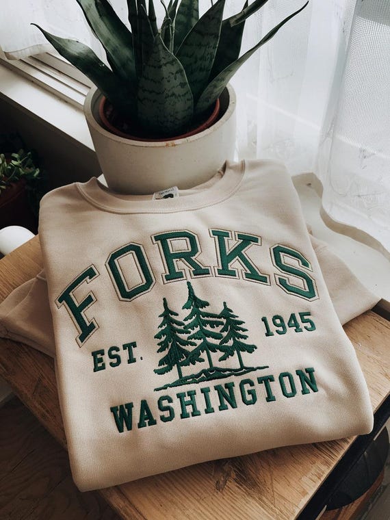 Forks Washington Embroidered Sweatshirt: Twilight Inspired Crewneck