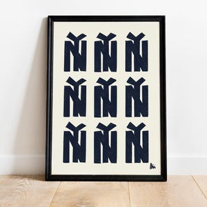 NY Logo Art Print, Navy Blue NYC Wall Decor, Alix Gindre