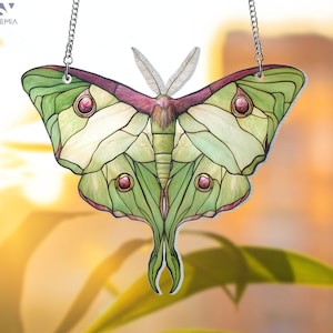 Customizable Luna Moth Butterfly Suncatcher, Personalized Stained Glass Window Hangings, Unique Christmas Gift, Home Decor Gift For Family
