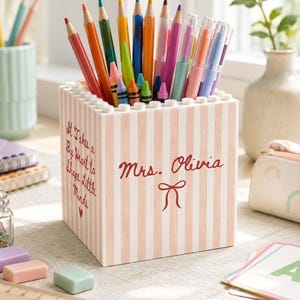 Personalized Teacher Block Pen Holder, Teacher Desk Organizer, Teacher Brick Block Pencil Pot, Back to School Teacher Gift, Classroom Decor