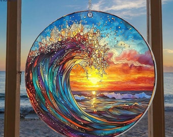 Sunrise On The Beach Suncatcher Ornament, Ocean Waves At Sunrise, Sunrise Lover Gift, Beach Suncatcher, Natural Gift, Beach Home Decor