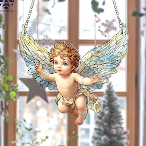 Christmas Angel Suncatcher, Acrylic Angel Ornament, Angel Christmas Window Hanging, Christmas Decor, Gift For Christian, Christmas Eve