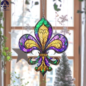 Louisiana Fleur De Lis ACRYL Suncatcher, Mardi Gras Fleur de Lis raam hangend, hangend bord Louisiana staat, decor Mardi Gras