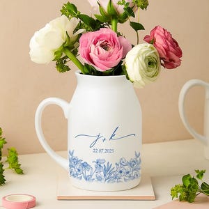 Custom Engaged Ceramic Flower Vase, Toile De Jouy Engagement Flower Vase, Engagement Gift,Anniversary Wedding Gift Couple,Bridal Shower Gift