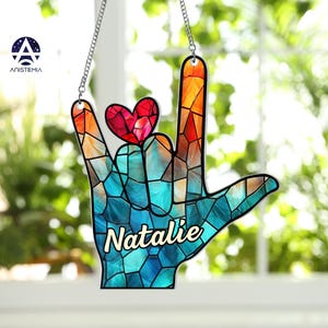 Personalized Sign Language ASL I Love You Acrylic Suncatcher, Sign Language Gift, ASL Gift, ASL Teacher, American Sign Language,Love&Peace