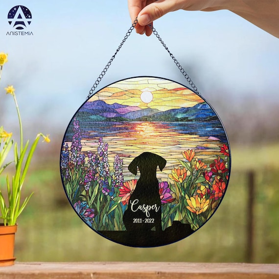 Personalized Dog Memorial Stained Glass Suncatcher,Pet Memorial,Loss of Dog Sympathy Gift,Dog Remembrance Puppy Loss Gift,In Loving Memory
