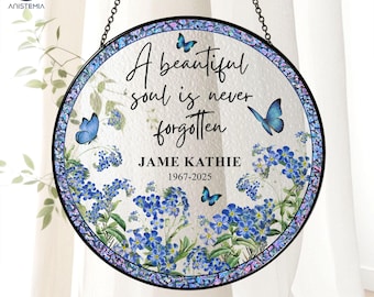 Custom Memorial Ornament, Forget Me Not Stained Glass Suncatcher, In Memory of Mom Memorial Ornament, Loss of Mom Ornament,Remembrance Gifts