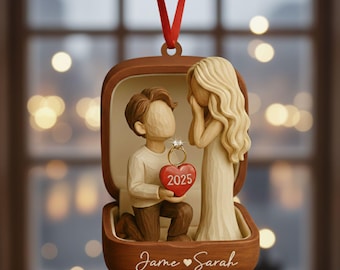 Personalized Couple Marriage Proposal 2D Flat Ornament,Engagement Gift For Couples, Custom She Said Yes Acrylic Ornament,Engagement Ornament