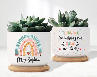 Personalized Appreciation Teacher Plant Pot, Flower Pot For Teacher, Gift for Teacher, Thank You For Helping Me Grow, Custom Plant Pot Gifts