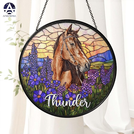 Custom Horse Portrait from Photo Suncatcher, Custom Horse Stained Glass Suncatcher, Horse Loss Memorial Gifts, Horse Lover Gift Pet Memorial