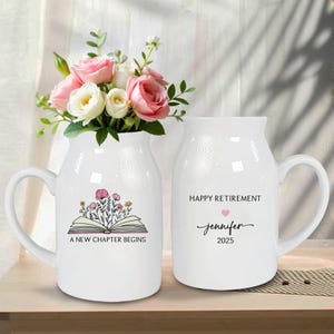 Personalized Retirement Ceramic Flower Vase, Custom Happy Retirement Gift, Retired Gift, Thank You Gift, Teacher Gift, Official Retired Gift
