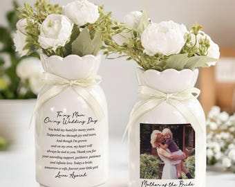 Personalized Mother of the Bride Ceramic Flower Vase, Mother Of The Bride Groom Gift, Custom Photo Wedding Vase, Mom Gift, Nana Gift