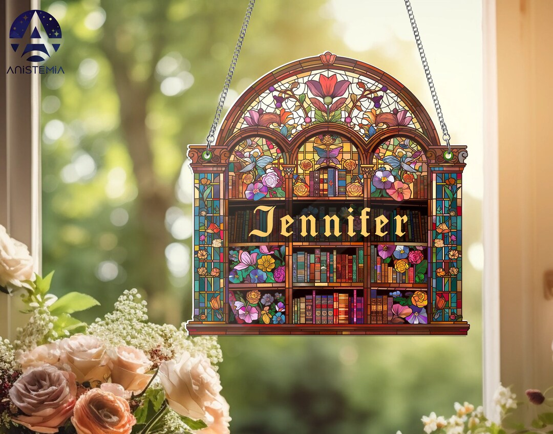 Personalized ACRYLIC Library Window Hanging, Book Lover Gift, FAUX ...