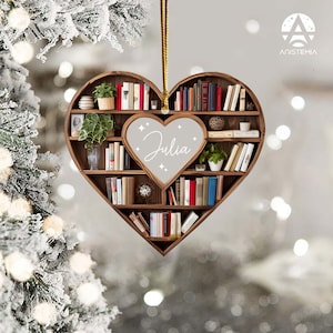 Personalized Christmas Book Tree Name Ornament, Custom Bookish Ornament, Book Lover Gift, Bookworm Gifts, Book Club Ornament, Librarian Gift