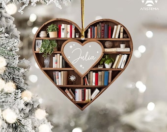 Personalized Christmas Book Tree Name Ornament, Custom Bookish Ornament, Book Lover Gift, Bookworm Gifts, Book Club Ornament, Librarian Gift