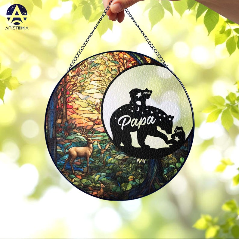 Custom Papa Bear Suncatcher, Custom Bear Family Suncatcher, Fathers Day ...